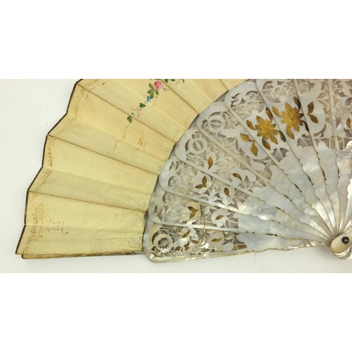 163 - Selection of fans including a mother of pearl example, some in boxes, the largest 40cm long