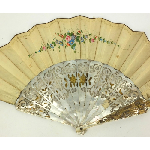 163 - Selection of fans including a mother of pearl example, some in boxes, the largest 40cm long