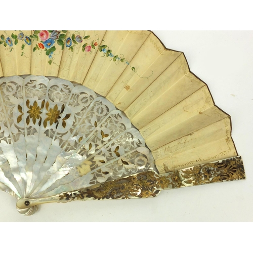 163 - Selection of fans including a mother of pearl example, some in boxes, the largest 40cm long