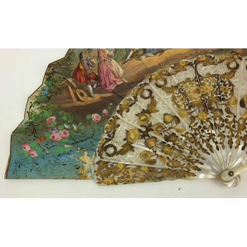 163 - Selection of fans including a mother of pearl example, some in boxes, the largest 40cm long