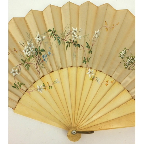 163 - Selection of fans including a mother of pearl example, some in boxes, the largest 40cm long