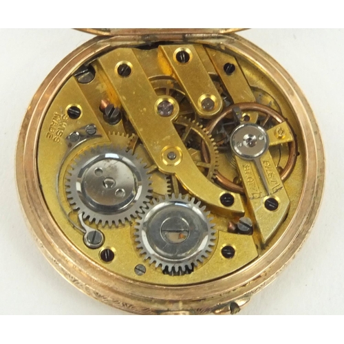 1299 - Lady's 9ct gold and enamelled pocket watch with floral chased decoration, 3cm diameter, approximate ... 