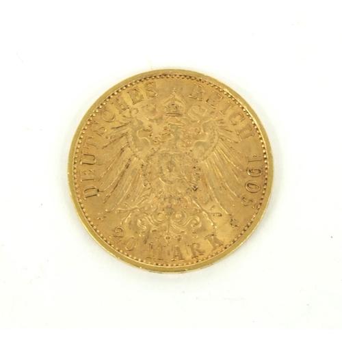 296 - Deutsches Reich 1905 20 Mark gold coin