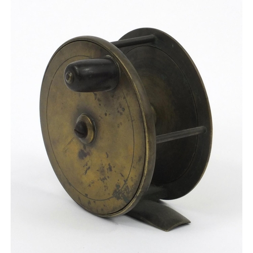 230 - Brass fishing reel, C. Farlow 191 Strand, London, 9cm diameter