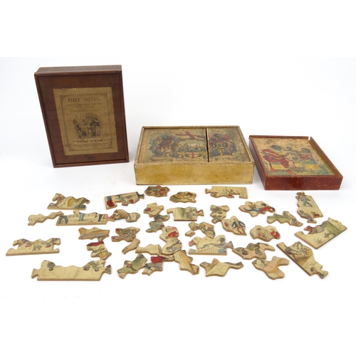 599 - Victorian wooden jigsaw puzzle Birdseye View of England, together with Getaway and a boxed Biblical ... 