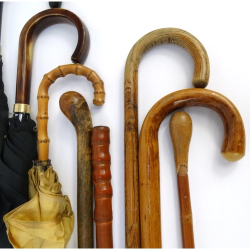 423 - Small selection of assorted walking sticks and umbrellas