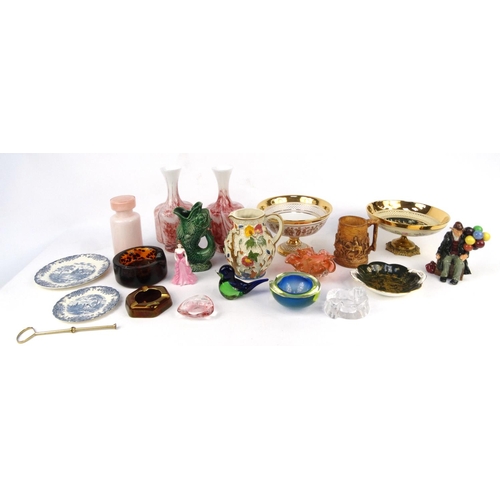 466 - Box of assorted china and glass including ornate fruit bowls, Royal Doulton balloon seller, Wedgwood... 