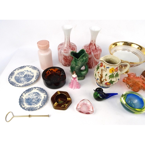 466 - Box of assorted china and glass including ornate fruit bowls, Royal Doulton balloon seller, Wedgwood... 