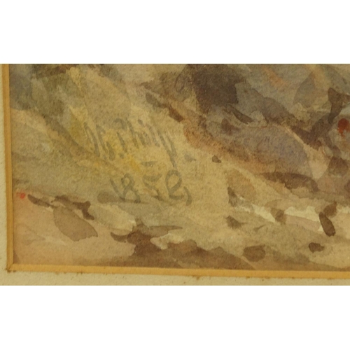 1341 - J. Philp - Watercolour titled 'Cornish Sea Coast', signed and dated 1858, mounted and framed, 41cm x... 