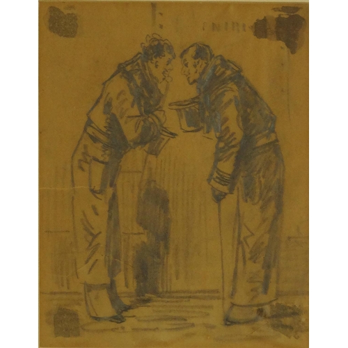 1318 - Alfred Grevin - Pencil sketch of two gentlemen acknowledging each other, Stacy Marks label to the re... 