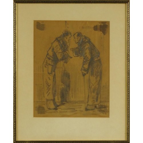 1318 - Alfred Grevin - Pencil sketch of two gentlemen acknowledging each other, Stacy Marks label to the re... 