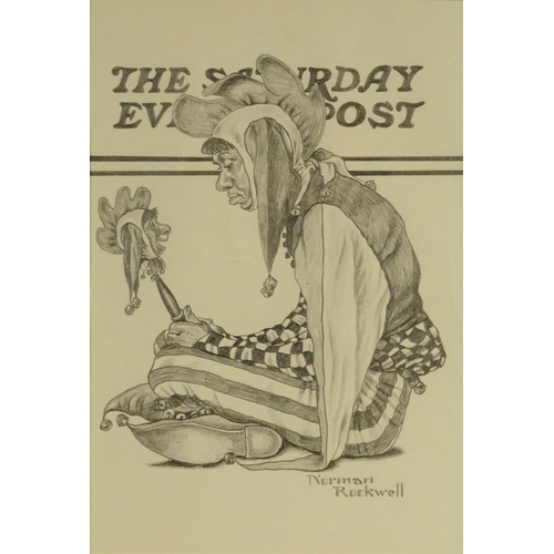 1326 - After Norman Rockwell - Pencil sketch of a seated clown with advert for 'The Saturday Evening Post' ... 