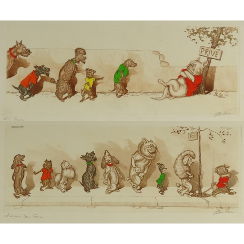 1350 - Two Arthur Boris O'Klien hand coloured pencil signed engravings 'The Dirty Dogs of Paris', both fram... 