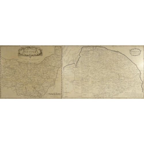 279 - Rob Morden - Two black and white maps - one of Suffolk and one of Norfolk, both framed, the larger 5... 