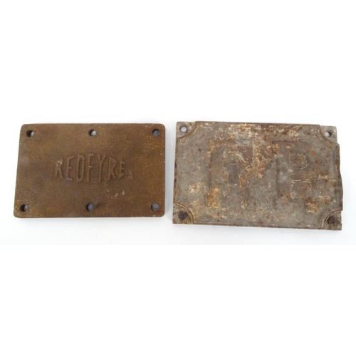 440 - Two cast iron plaques for 'Redfyre' and 'F.P.', the larger 28cm x 18cm