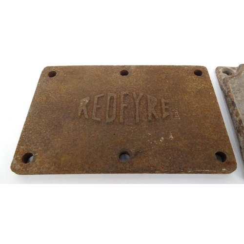 440 - Two cast iron plaques for 'Redfyre' and 'F.P.', the larger 28cm x 18cm