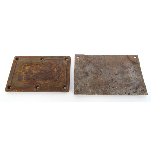 440 - Two cast iron plaques for 'Redfyre' and 'F.P.', the larger 28cm x 18cm