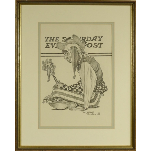 1326 - After Norman Rockwell - Pencil sketch of a seated clown with advert for 'The Saturday Evening Post' ... 