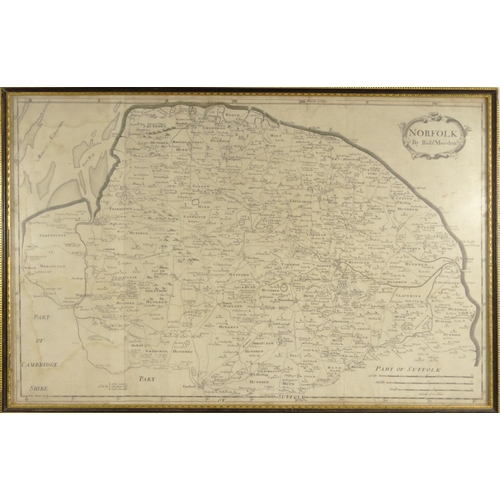 279 - Rob Morden - Two black and white maps - one of Suffolk and one of Norfolk, both framed, the larger 5... 