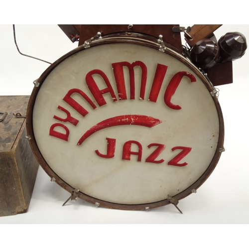 451 - French 1920's Dynamic Jazz electric drum kit with accessories, original owners card, travelling case... 