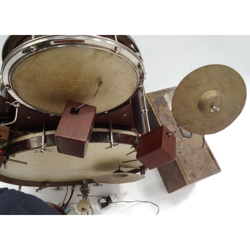 451 - French 1920's Dynamic Jazz electric drum kit with accessories, original owners card, travelling case... 