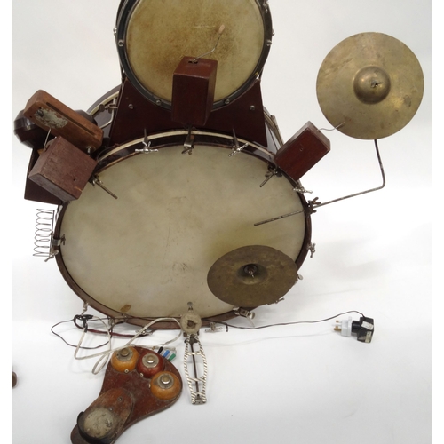 451 - French 1920's Dynamic Jazz electric drum kit with accessories, original owners card, travelling case... 