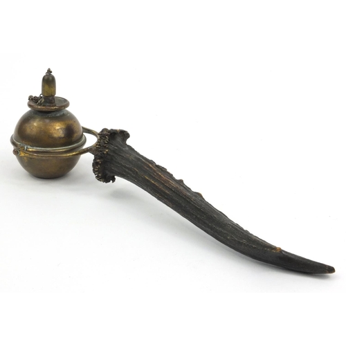 33 - Victorian horn handled and brass gimballed 'Go To Bed' candle lighter, 20cm diameter