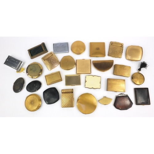 206 - Large selection of lady's compacts including Art Deco cigarette cased example, the largest 10cm diam... 