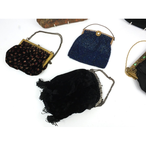 176 - Group of six vintage clutch bags with cut steel beadwork, Art Deco diamante examples