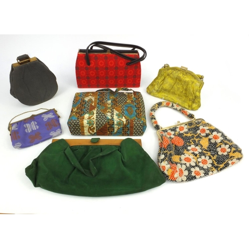 179 - Selection of 1970s vintage lady's handbags including beaded example, the largest 29cm wide