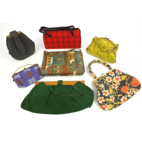 179 - Selection of 1970s vintage lady's handbags including beaded example, the largest 29cm wide