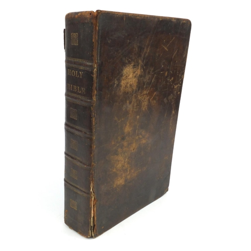 273 - 1890 leather bound holy bible, printed and sold by J. Hemming, with black and white plates, 38cm x 2... 