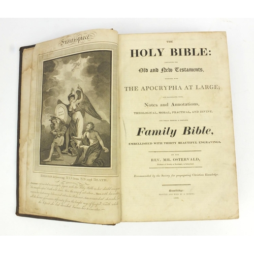 273 - 1890 leather bound holy bible, printed and sold by J. Hemming, with black and white plates, 38cm x 2... 