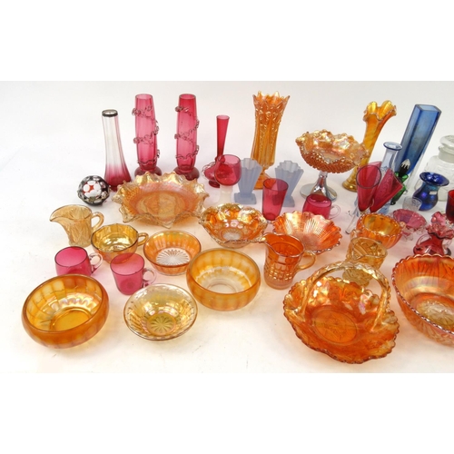 506 - Large selection of assorted Carnival glass items including vases, bowls, etc, together with some cra... 