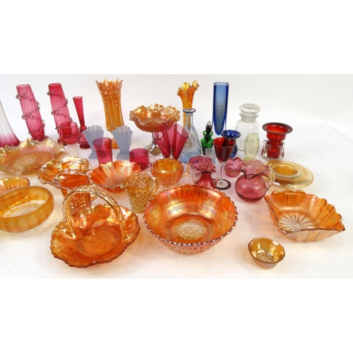 506 - Large selection of assorted Carnival glass items including vases, bowls, etc, together with some cra... 