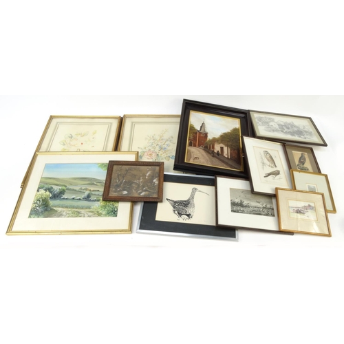 474 - Box of assorted pictures including watercolours, engravings, etc