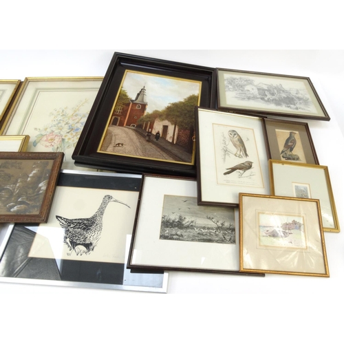 474 - Box of assorted pictures including watercolours, engravings, etc