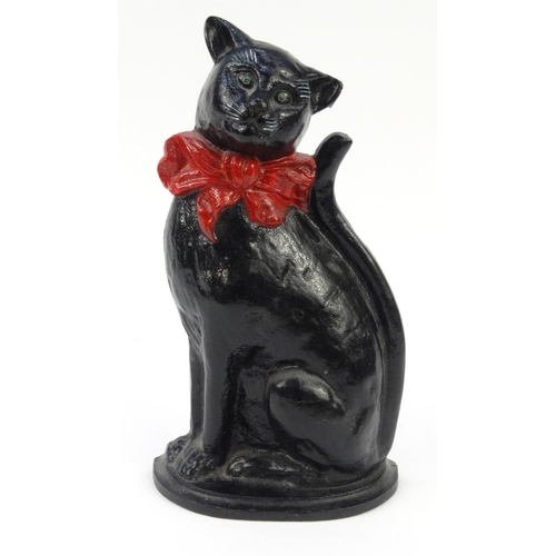 439 - Cast iron black cat doorstop, 37cm high