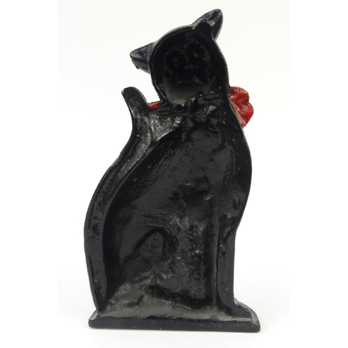 439 - Cast iron black cat doorstop, 37cm high