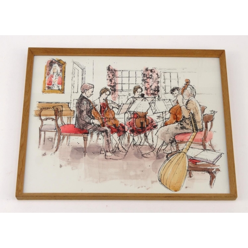 412 - Decorative picture of an orchestra, framed, 45cm x 35cm excluding the frame