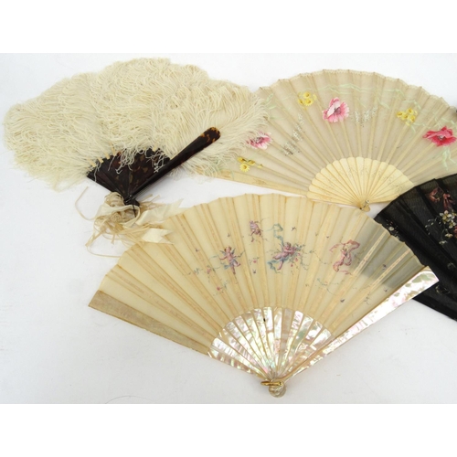 549 - Five assorted fans including mother of pearl and faux tortoiseshell example