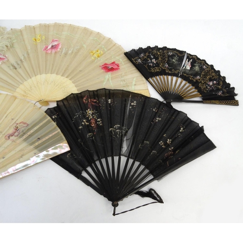 549 - Five assorted fans including mother of pearl and faux tortoiseshell example