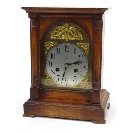 541 - Oak cased mantel clock with Junghans dial, 32cm high