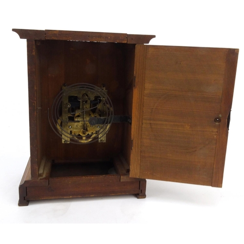 541 - Oak cased mantel clock with Junghans dial, 32cm high