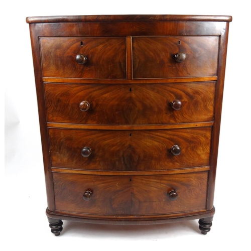 2 - Victorian mahogany bow front five drawer chest, 144cm high x 114cm wide x 61cm deep