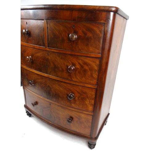 2 - Victorian mahogany bow front five drawer chest, 144cm high x 114cm wide x 61cm deep