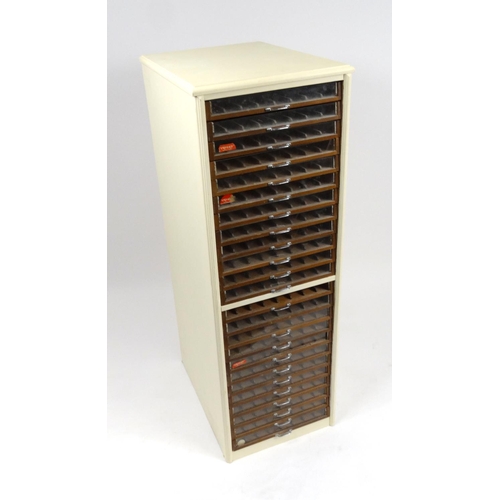 38 - Painted wood 24-drawer chest, 122cm high x 42cm wide x 55cm deep
