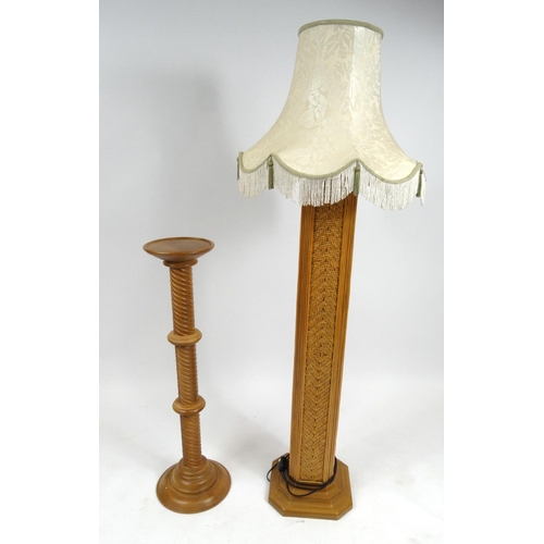 16 - Rattan style standard lamp with shade and a spiraltwist torchère