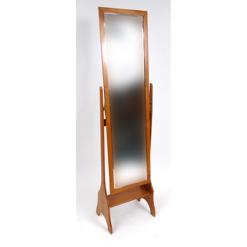 39 - Light wood cheval mirror, 154cm high