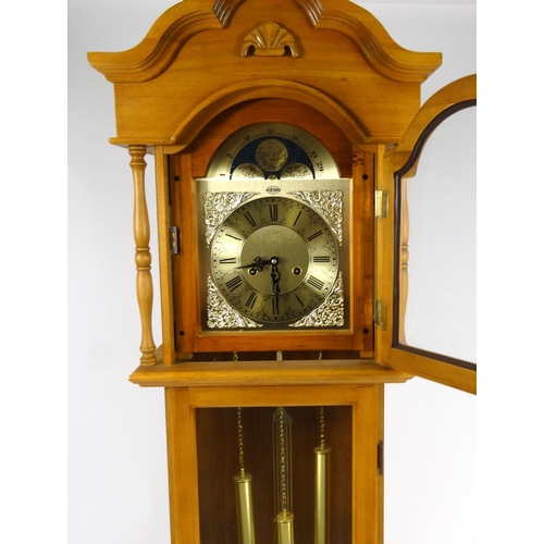 31 - Light wood cased Aeon 31-day longcase clock, 190cm high